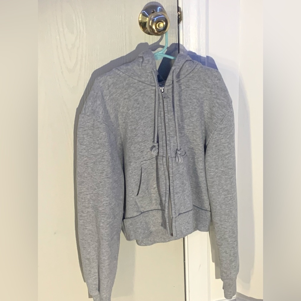 Gray Cropped Zip Up